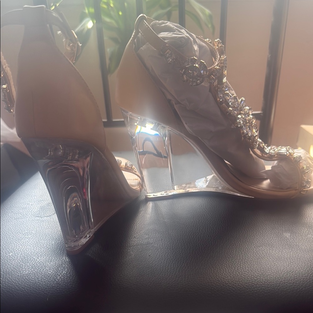 Elegant Crystal Embellished Tan Heels